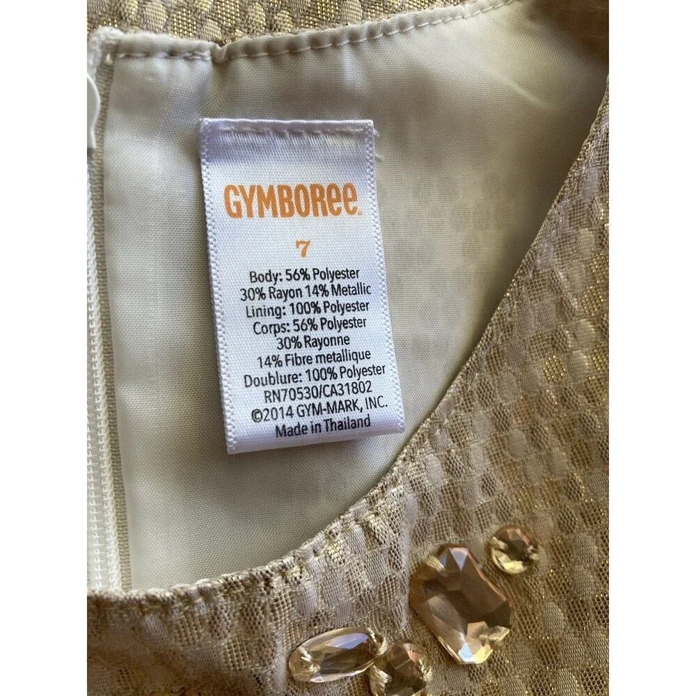 Gymboree Girls Size 7 Dress Gold Metallic Jeweled Lined Bling Embellished